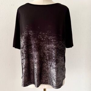 CALVIN KLEIN Loose Fit Short Sleeve Metallic Print Knit Top Black Women's Size M